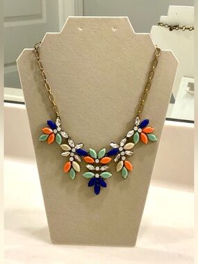 J. Crew Multi Color Cabochon Crystal Statement Necklace Rhinestone Bib Collar